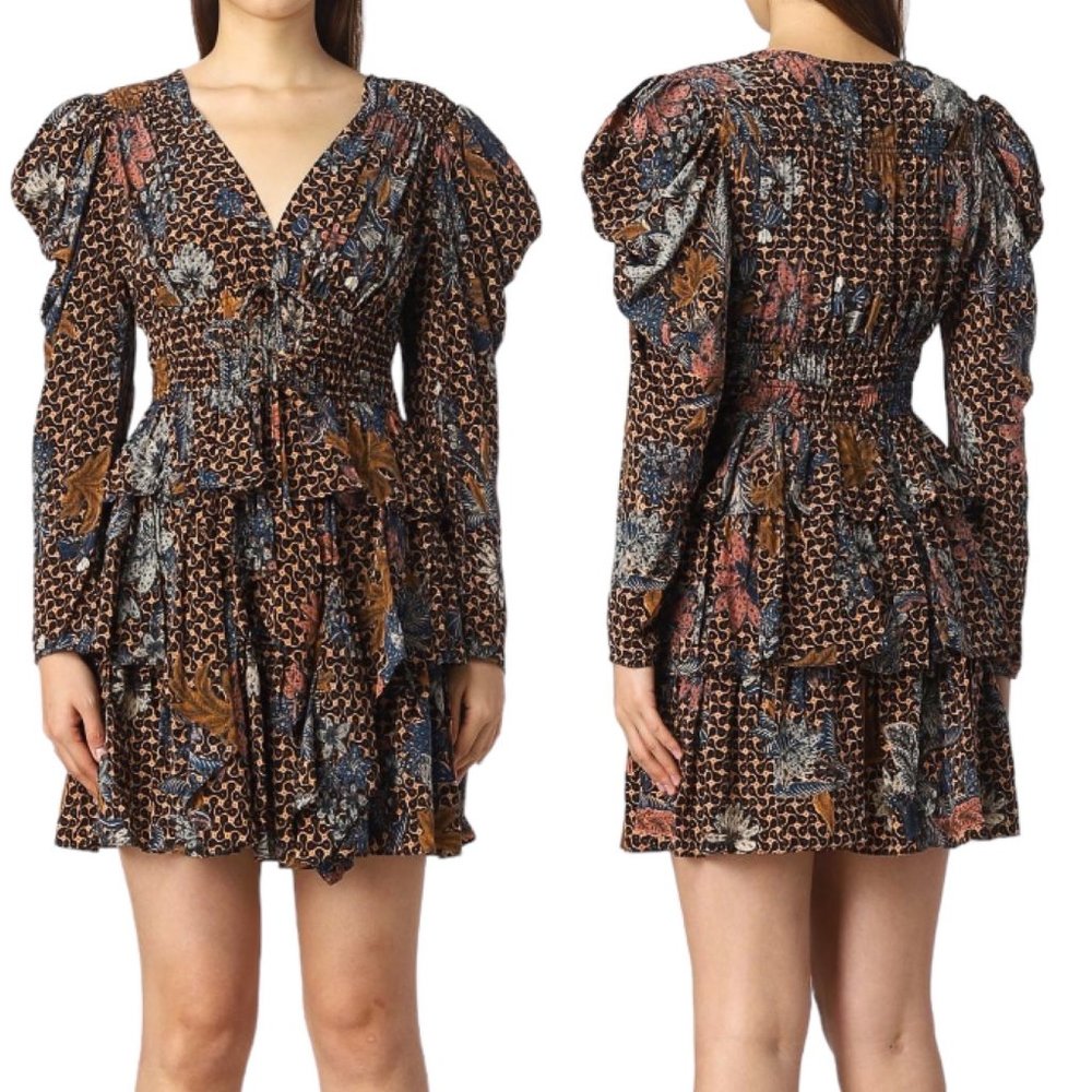 Ulla Johnson Oni Tiered Ruffle Silk Mini Dress in Gerbera Floral Print Size 4